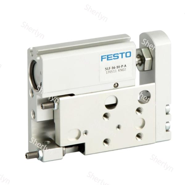 Space Optimized Mini Linear Drive FESTO SLF-10-30-P-A 170507, 10Bore 30Stroke Oxidized Aluminum Ball Bearing Guided Cylinder With Tunable End Stop Cushion