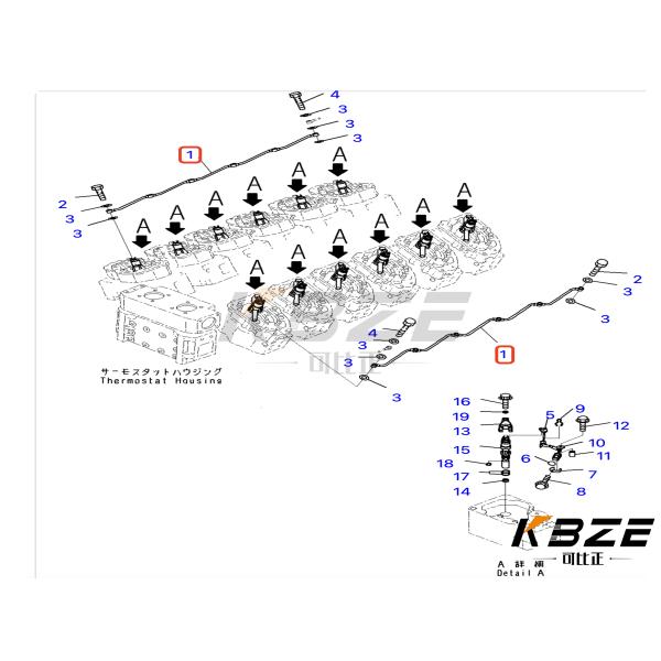 6219-71-7110 6219717110 KBZE FUEL INJECTOR RETURN TUBE FOR KOMATSU SAA12V140E DIESEL ENGINE