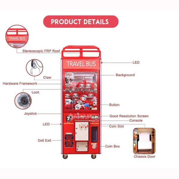 Coin-operated indoor kids toy plush wooden telephone Doll travel bus claw crane machine
