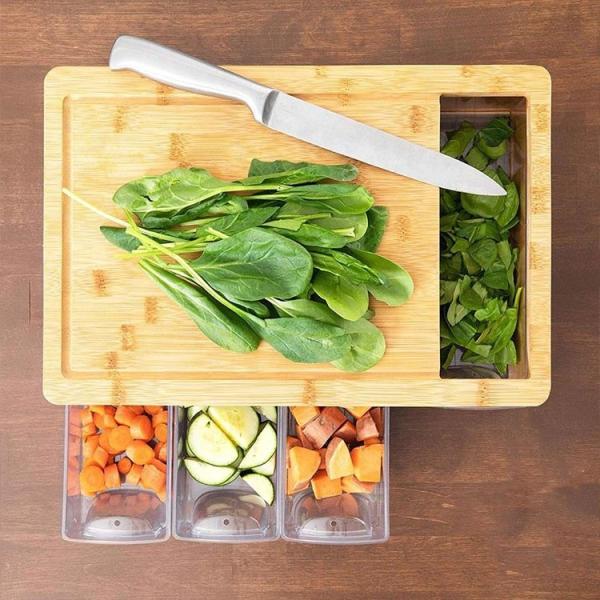 Bamboo Cutting Board Set With Scale And Storage Collapsible Endgrain Hard Wood Board Stone