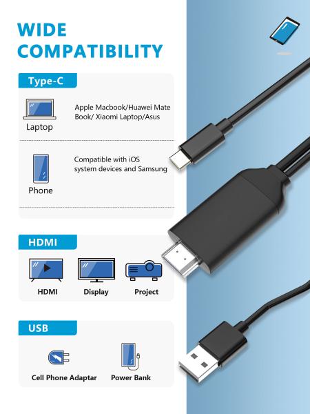 Tipo telefone de USB do revestimento de PVC do cabo dos adaptadores 2m MHL de C ao conversor do monitor 4K HDTV do projetor da tevê de HDMI