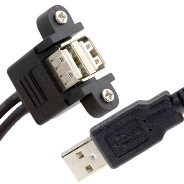 Screw Locking 0.5M 1M Male to Female Dual USB 2.0 Panel Mount Extension Cable