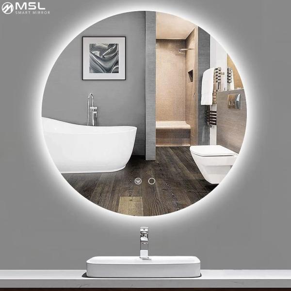 12V LED Round Bathroom Mirror Customized Lighted Smart Mirror 5mm With Warm White Yellow Light