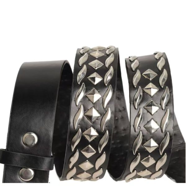 Willow Leaf Hardware Rivet Punk Dark Square Bead Belt Fashion Jeans Strap