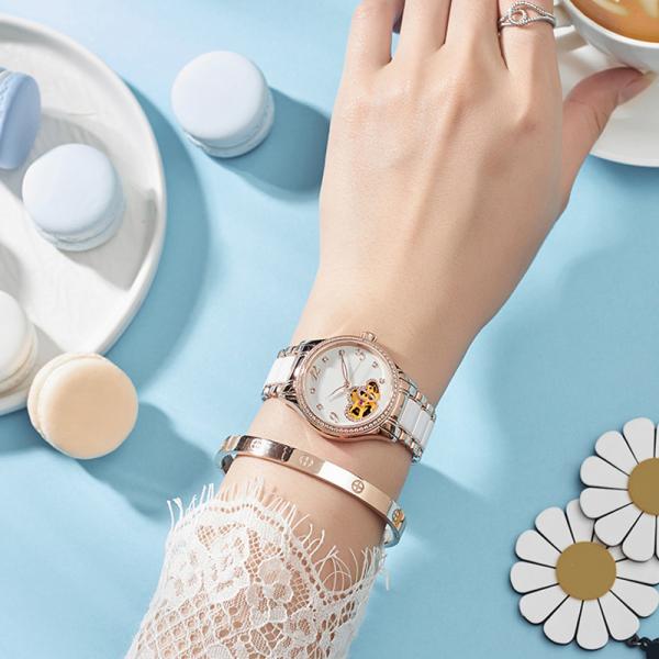 Ladies Manual Wind Up Watches Mechanical Fashion Skeleton Steel Ceramic Watch