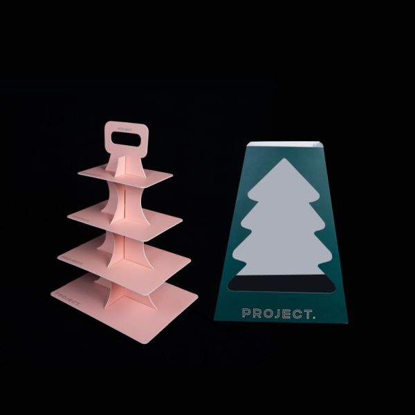 Customized printing four layer multi-layer bracket portable party cake tower box family afternoon tea with handle cardboard cake