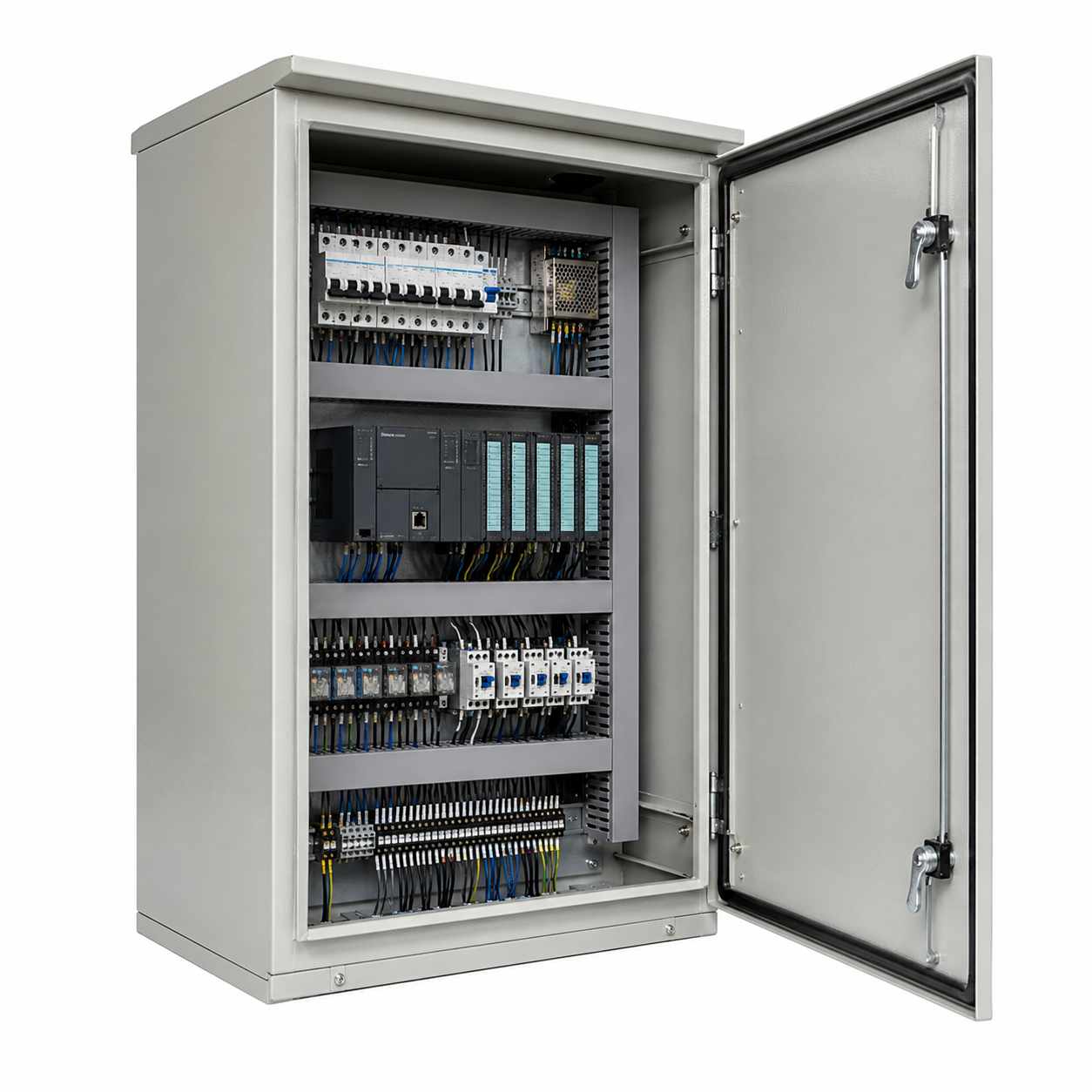 Short Circuit Protected Dustproof PLC Control Cabinet Assembly For Mechanical Processing Workshop
