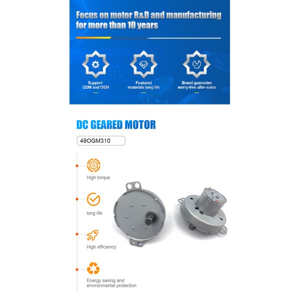 Customization  FT-49OGM310  2-500RPM  Low Speed Big Torque  Reduce Speed Motor DC Gear Motor