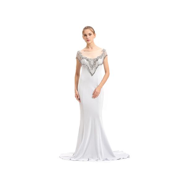 Elegant White Tassels Beading Long Evening Gown Dress For Ladies