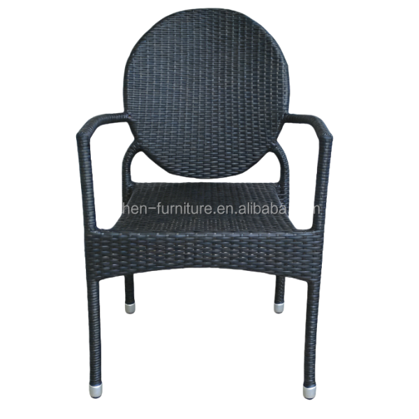 Yoshen French Bistro Chair Blue Outdoor Black Rattan Dining Arm Chair Lightweight Durable Stackable Contemporary Metal