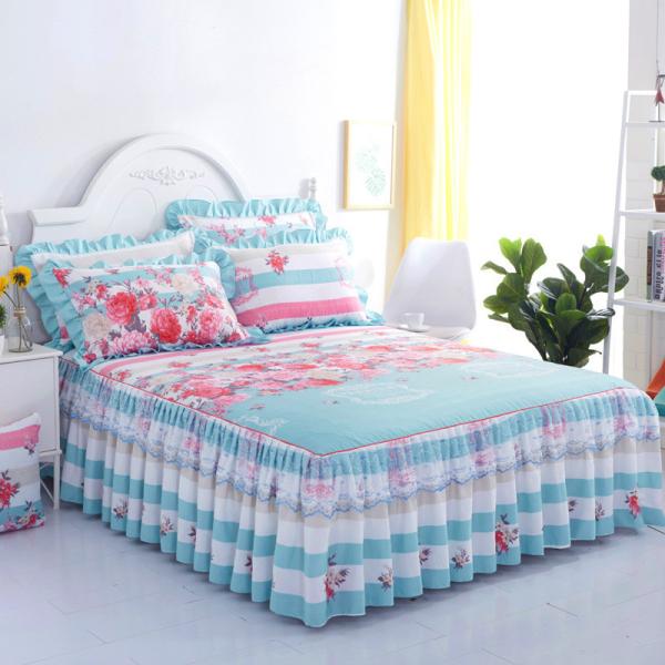 Planta floral moderna Imprimida cubierta de cama encajada de encaje Sapatillas de ropa de cama 3pcs conjuntos de ropa de cama