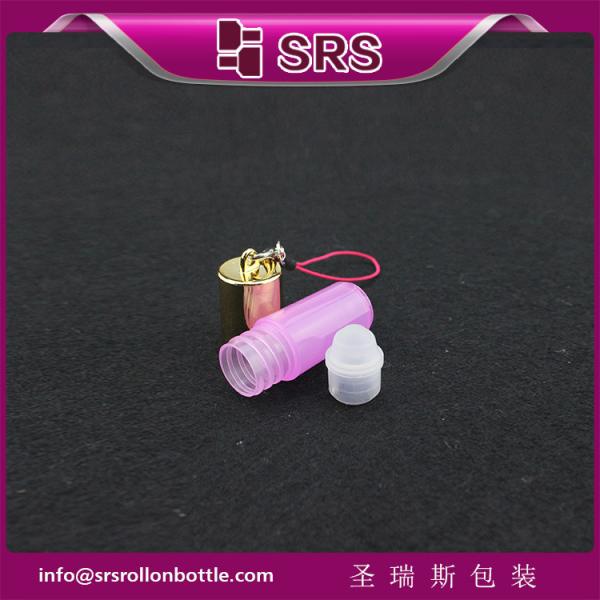 SRS Empty Cosmetic Plastic Roll On Bottle 3ml Mini Pink Color With Hook