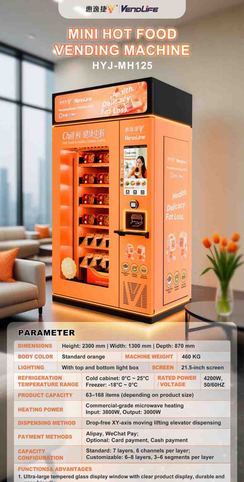 Vendlife mart Bento Vending Machine - Automatic Unmanned Hot Food & Prepared Meal Vendor, Microwave Heating, 32-inch Touch Screen, QR/Card/Cash Payment, for Office, Community, School, Station 24/7