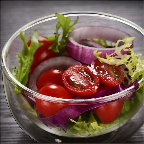 300ml 500ml Borosilicate Double Walled Glass Bowl For Salad Fruits Customized Logo