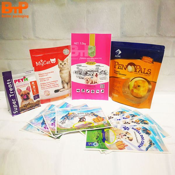 Custom Printed PE PET+PE Stand up Pouches for Dog Pet Food 5kg/10kg/15kg Sizes Reusable Zipper Top Recyclable