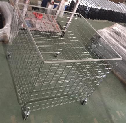 CHROME DUMP BIN W/ 3 CASTERS, ADJUSTABLE BOTTOM, 38L x 38W x34 3/4H, 4 CASTERS RETAIL DISPLAY
