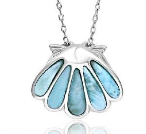 Bohemian 925 Sterling Silver Larimar Starfish Pendant Necklace 18inch