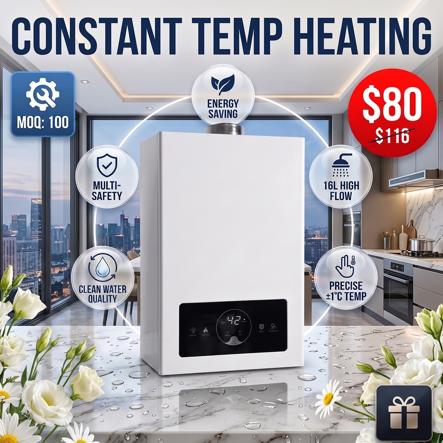SEFFY 16L Constant Temperature LPG Gas Water Heater Factory Wholesale for Home Shower