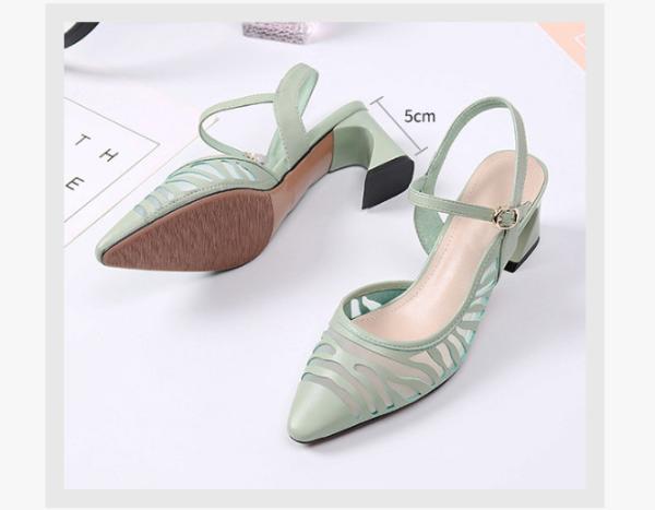 Cusp Shape Sheepskin Strappy Mid Heel Sandals