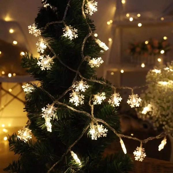 Christmas Lights Snowflake LED Fairy Lights Battery Operated Waterproof for Xmas Garden Patio