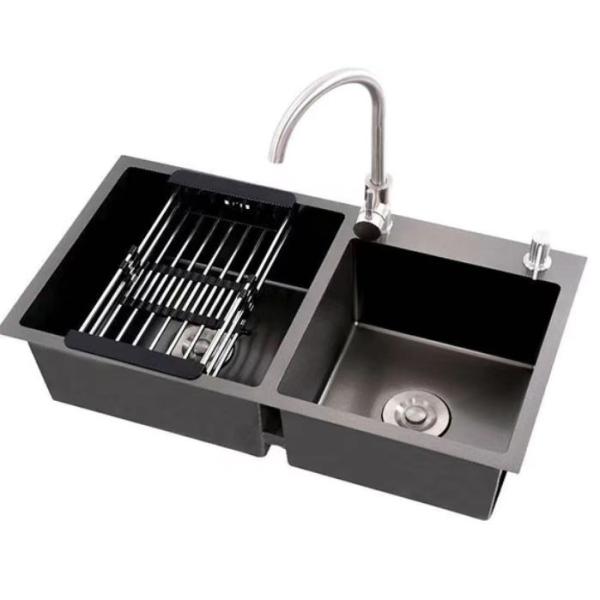 Series 304 Stainless Steel Handmade Sink Double Bowl Topmount Installation For Kitchen