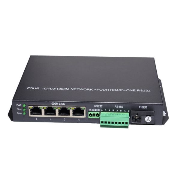 RS485 Fiber Optic Transceiver 4 Channel RS485 Fiber Optic Converter with 4 Gigabit Ethernet Ports And RS232 