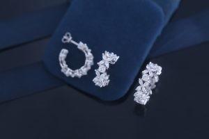 Crystal Flower Cubic Zirconia CZ Eternity Band Sterling Silver ODM