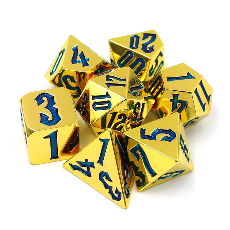 Customizable Zinc Alloy Electroplating Dice Set for DND Games with Polyhedral Design