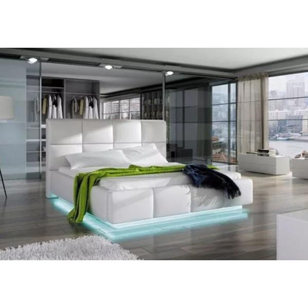 Luxury Storage Modern European Platform Bed White Faux Leather With LED Light 180*200cm