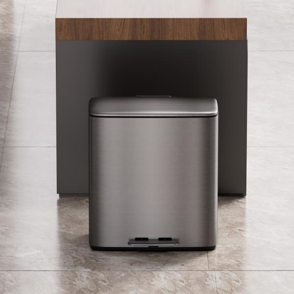 Foot Pedal Stainless Steel Indoor Household Kitchen Recycle Bins Waste Bin Trash Bin 28*2L 2 dual Compartments trash can