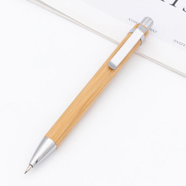 School Bamboo Wood Automatic Press Pencil Eco Friendly Pencil With Steel Clip