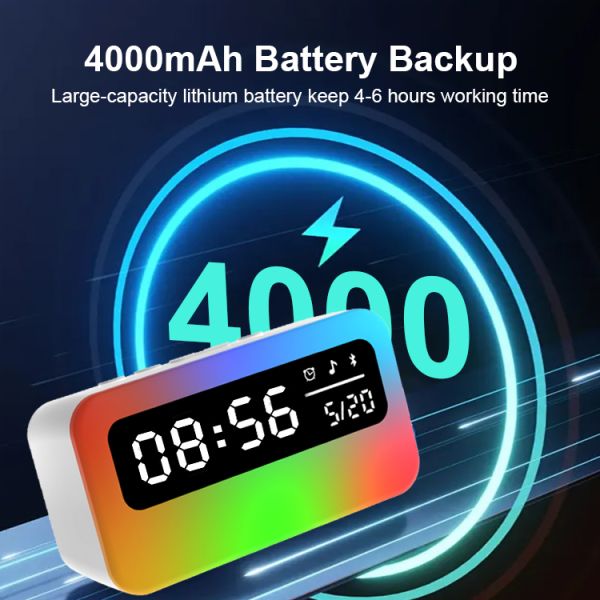 OEM Acceptable Rechargeable Digital Alarm Clock RGB Speaker LED Night Lights Bedside Lamp Sleeping Relaxation Alarm