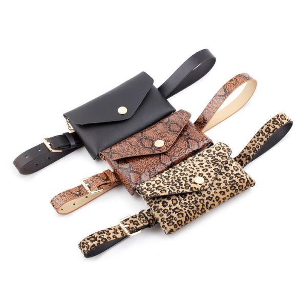 Waist Bag Female Girdle Leopard Stripe 2 In 1 Ladies Belt Bag Waist Bag Belt Mobile Phone Flap Leather Fanny Pack