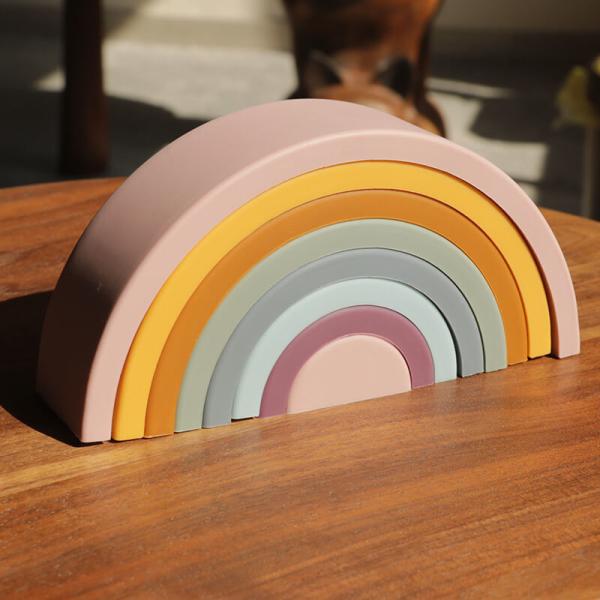 New Children'S Education Silicone Rainbow Round Cloud Arched Colorful Building Blocks Colorful Silicone Children'S Toys
