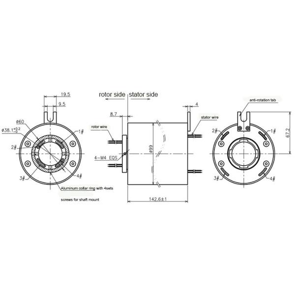 High Precision Rotary Joint Slip Ring 38.1mm Inner Hole Diameter Low Friction