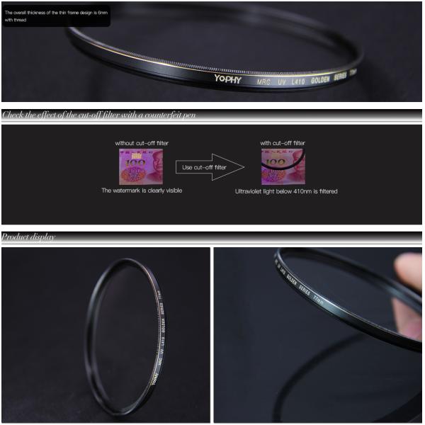 77mm HD Optical Glass Camera Lens Screw In UV Filter With Substantial Brass Frame