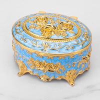 Boîte de rangement de bijoux en métal émaillé Rose Bleu Ciel Or avec placage or 8.9x5.9cm