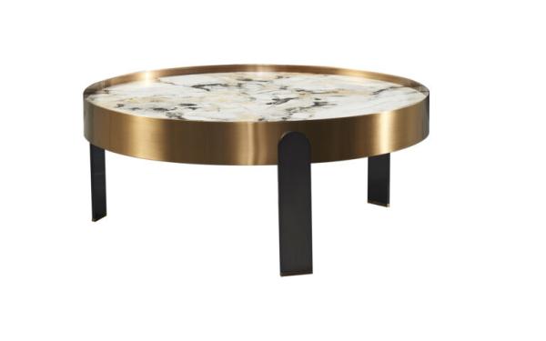 Lux Steel Trim Marble Ceramic Coffee Table  Sleek  Tray Top Aesthetic