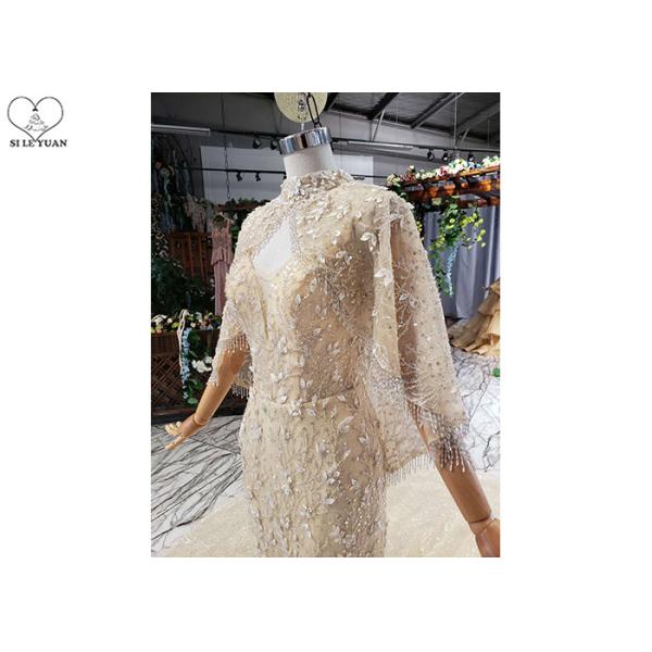 Sling Gold Tailor Made Prom Dresses Deep V Neck Lace Fishtail Beaded Shawl