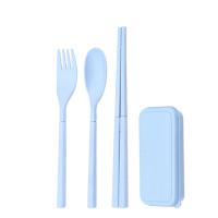 Eco Wheat Straw Fiber Blue Folding 3-PC Flatware Set Accents de table durables personnalisables et réutilisables pour votre entreprise écologique