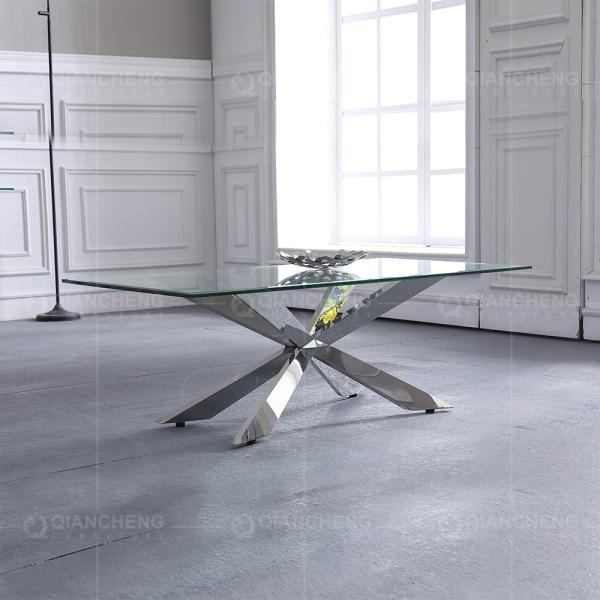 0.25CBM Modern Sofa Center Table 12mm Stainless Steel Coffee Table With Glass Top