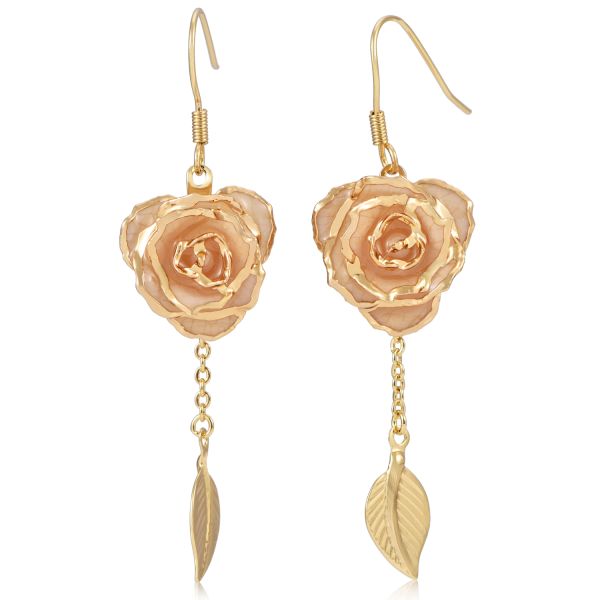 Rose Earrings 24k Gold Dipped Roses Gifts Valentine Day Holiday Everlasting Flowers