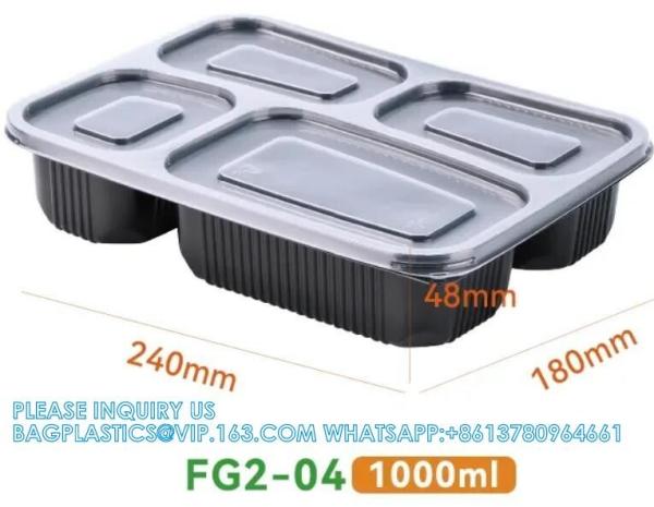Packaging 3 Compartments Takeout Boxes Black Microwave Plastic Lunch Box Food Containers Wholesale