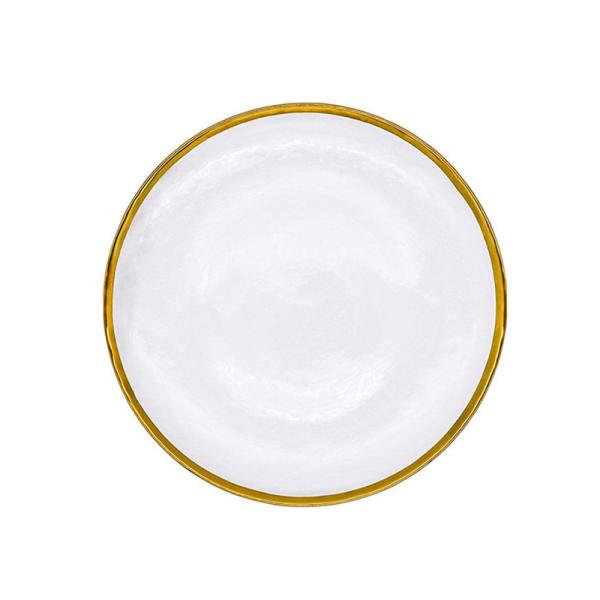 Custom Hand Blown13 Inch Glass Charger Plate with Bowl set with Gold Rim Heavy Duty Durable for Dinner