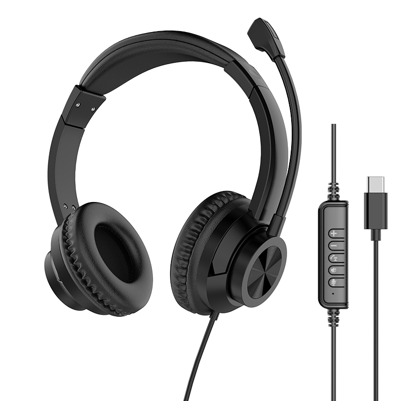 JTY-1036 Wired Call Center Headset with Adjustable Microphone, USB Type‑C 3.5mm Multi‑Interface Over‑Ear Headphone, Volume & Mute Control for Office Customer Service Online Class