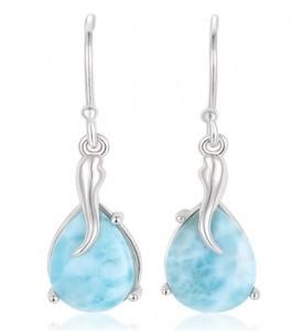 Blue Sterling Larimar Silver Jewelry Drop Earrings For Women