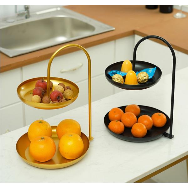 Anti Rust Double Tier 31cm Height Steel Fruit Basket