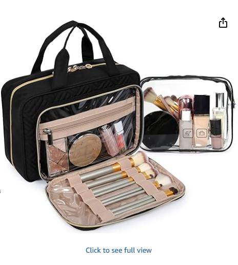 BAGSMART Toiletry Bag Hanging Travel Makeup Organizer with TSA Approved Transparent Cosmetic Bag Makeup Bag for Full Sized Toiletries, Medium-Black