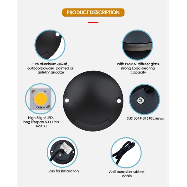 Side View LED Step Light IP67 1W 2W Aluminum Material Body One way Two way DC24V Warm White
