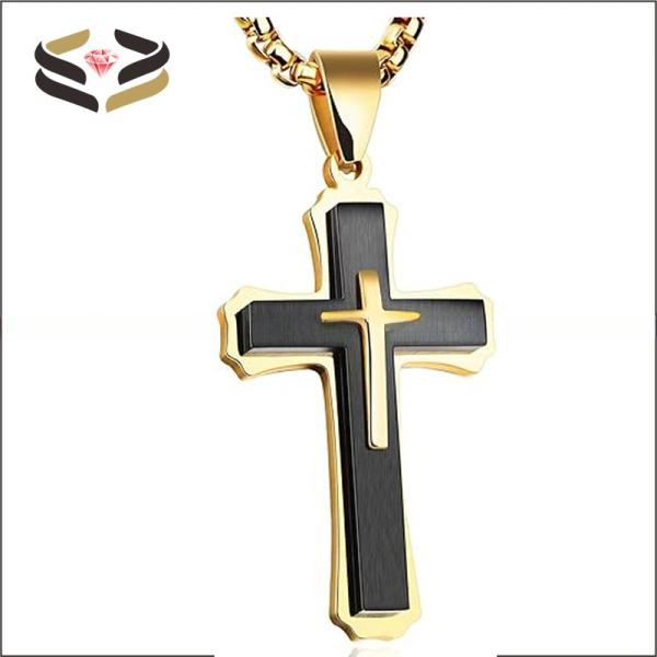 Stainless Steel Cross Pendant Necklace Large Gold Men's Masculine Jewelry